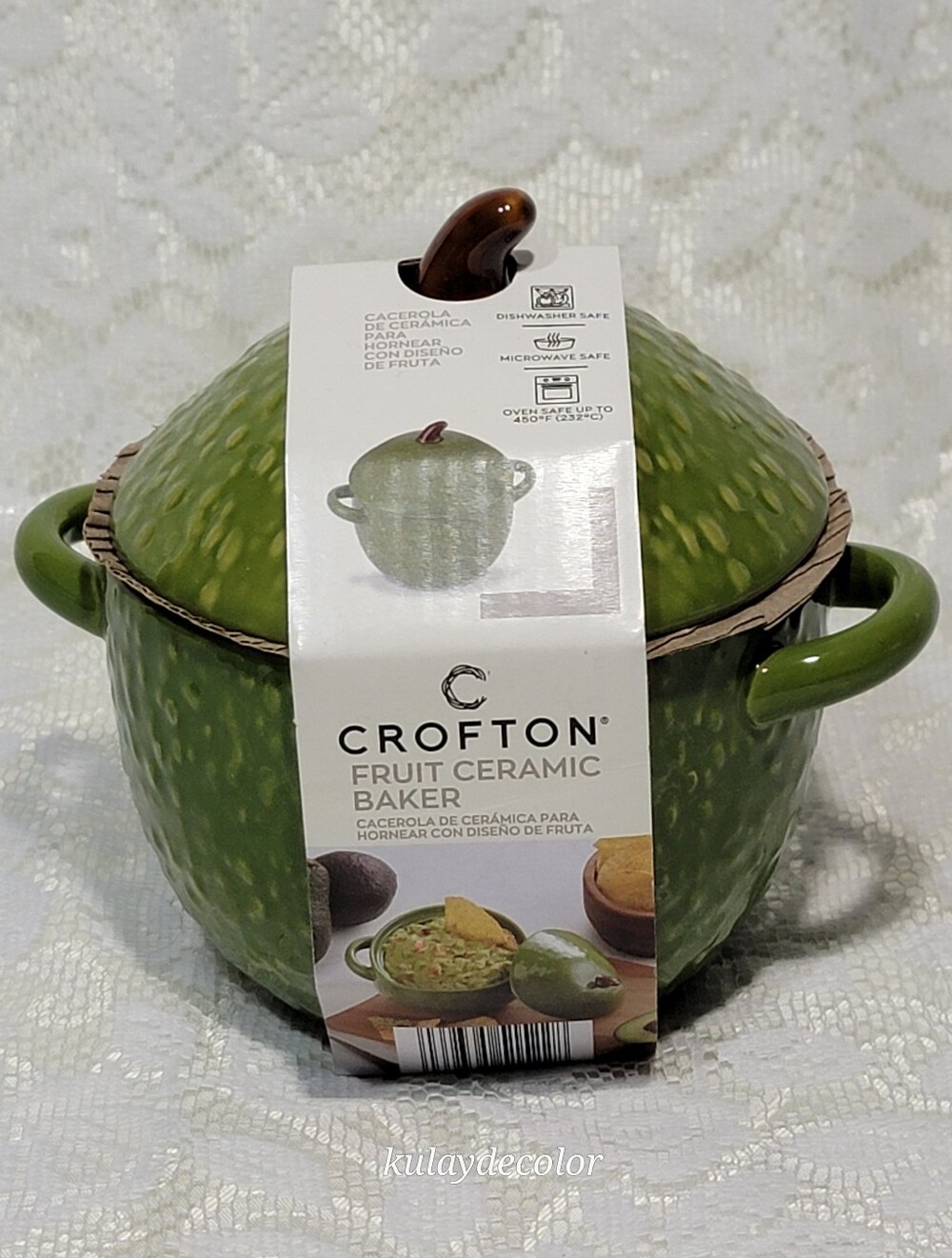 Crofton Avocado Fruit Ceramic Baker Canister Jar Casserole Lid Kitchen Decor NWT